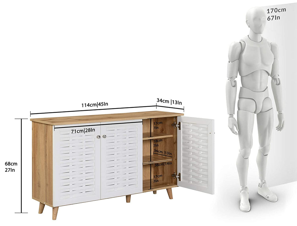 DeckUp Plank Bei 3 Door Engineered Wood Shoe Rack Wotan Oak and White