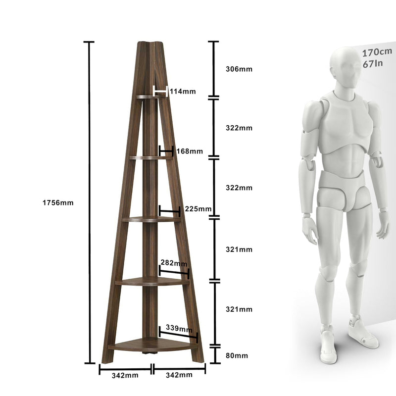 DeckUp Tiva Engineered Wood Corner Ladder Book Shelf