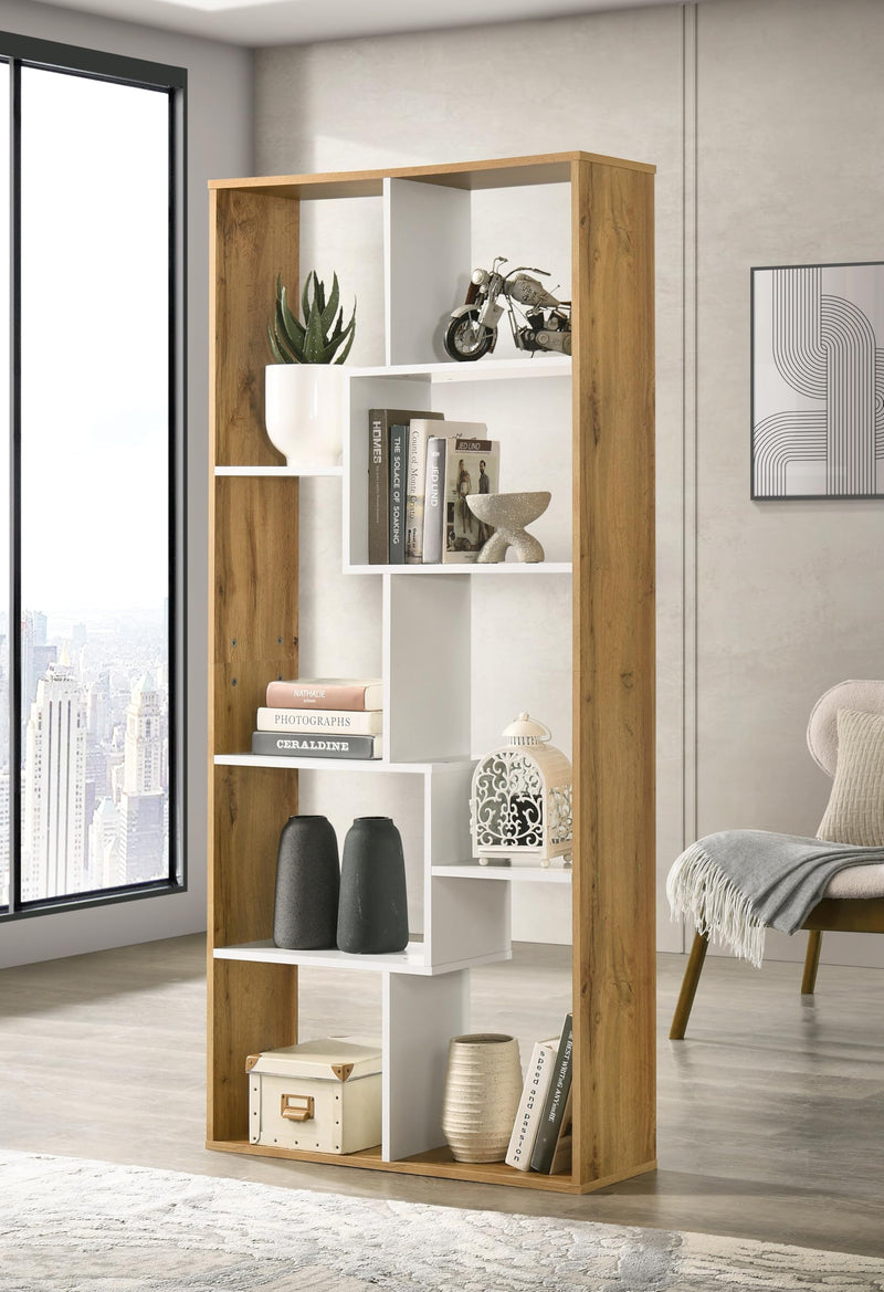 DeckUp Siam Engineered Wood Book Shelf and Display Unit (Wotan Oak & White, Matte Finish)