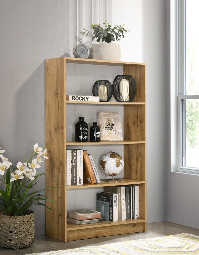 DeckUp Muvo 4-Shelf Engineered Wood Book Shelf and Display Unit (Wotan Oak & White, Matte Finish)