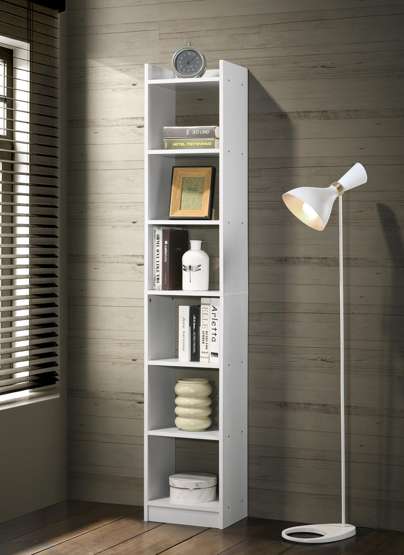 DeckUp Eden 6-Shelf Engineered Wood Book Shelf and Display Unit (White, Matte Finish)
