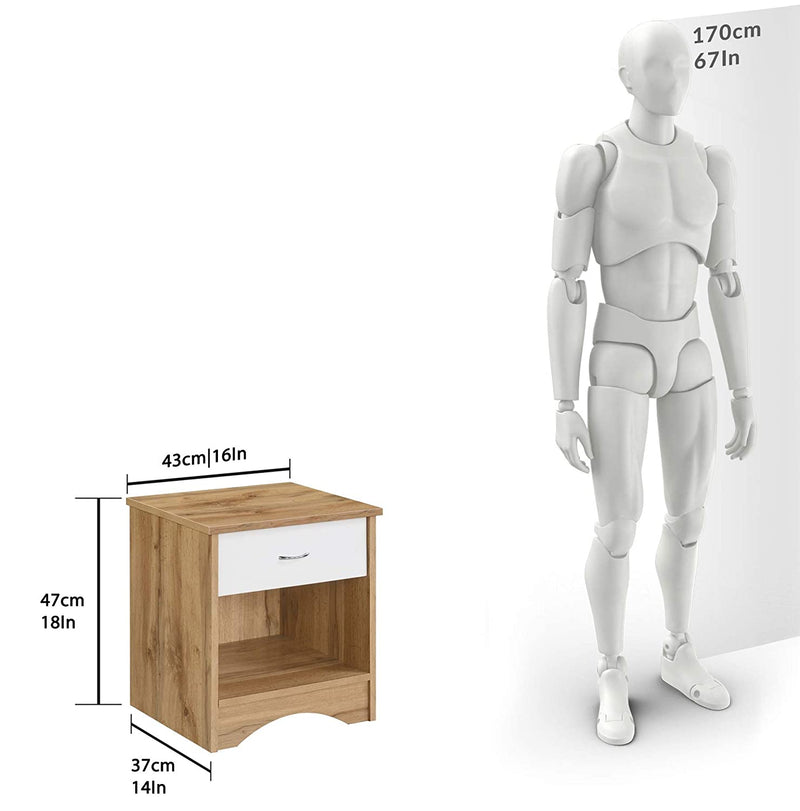 DeckUp Plank Bei Engineered Wood Bed Side Table and End Table (Wotan Oak and White)