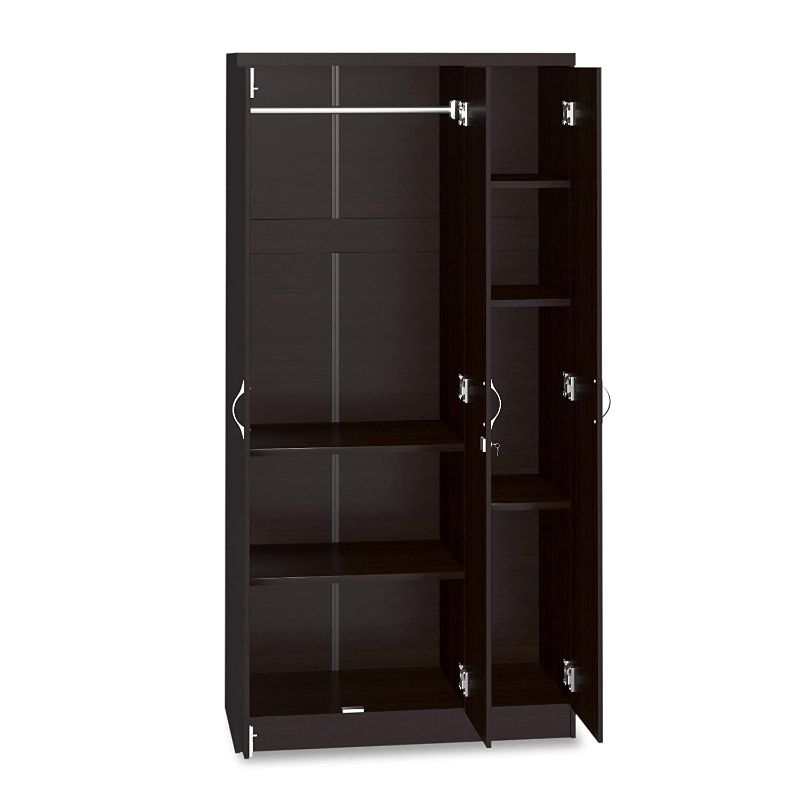 DeckUp Cove 3-Door Engineered Wood Wardrobe with Mirror (Dark Wenge, Matte Finish)