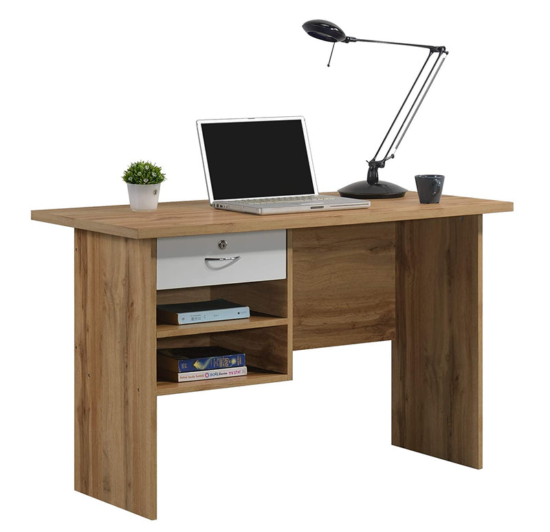 DeckUp Plank Giona Engineered Wood Office Table and Study Desk (Wotan Oak and White)