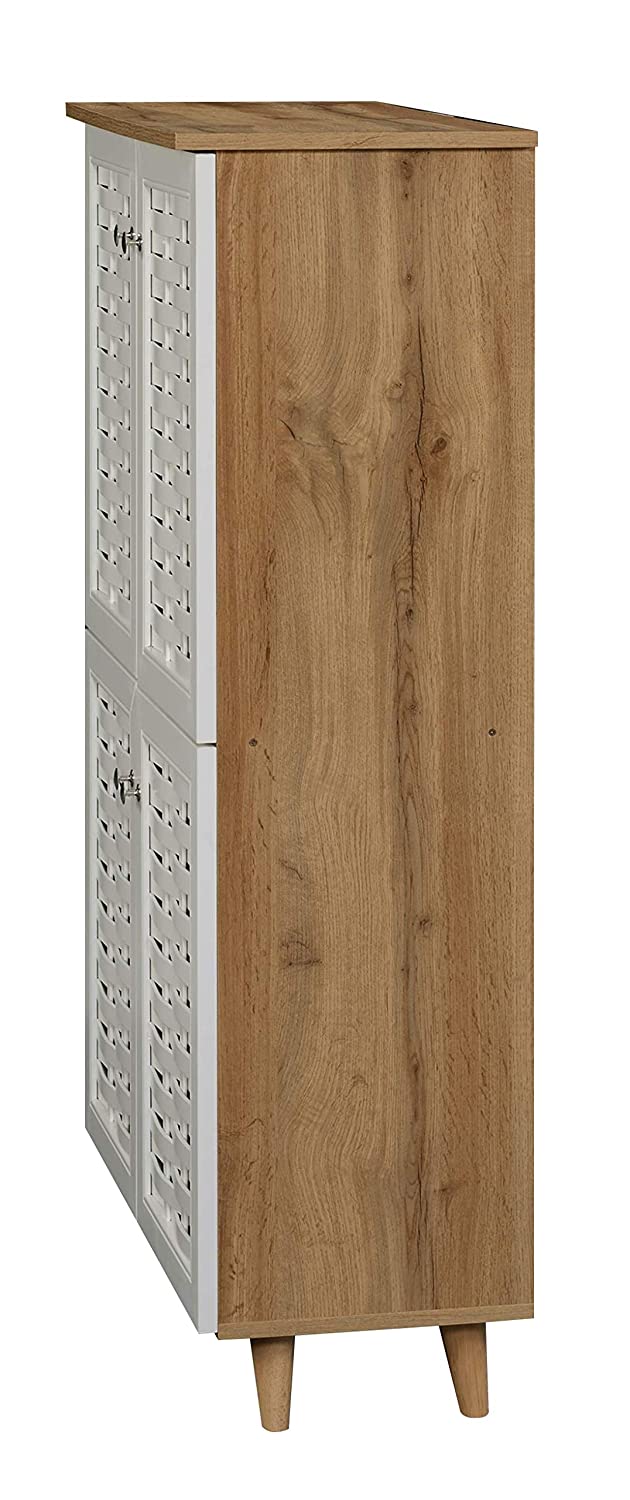 DeckUp Plank Bei 4-Door Engineered Wood Shoe Rack (Wotan Oak and White)