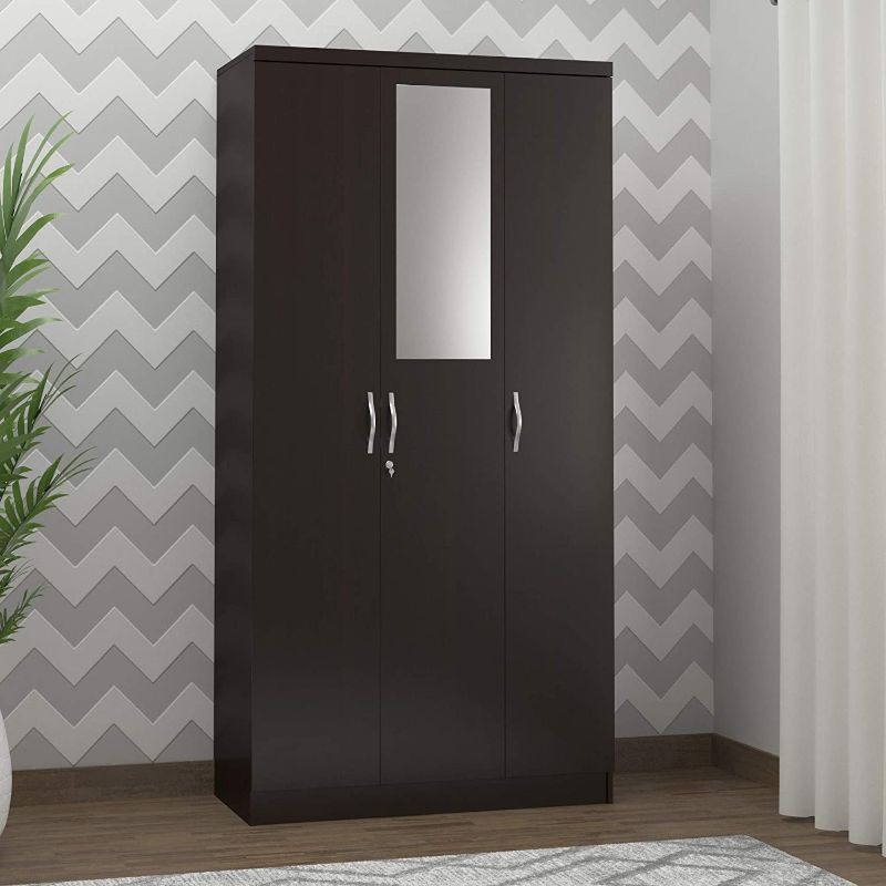 DeckUp Cove 3-Door Engineered Wood Wardrobe with Mirror (Dark Wenge, Matte Finish)