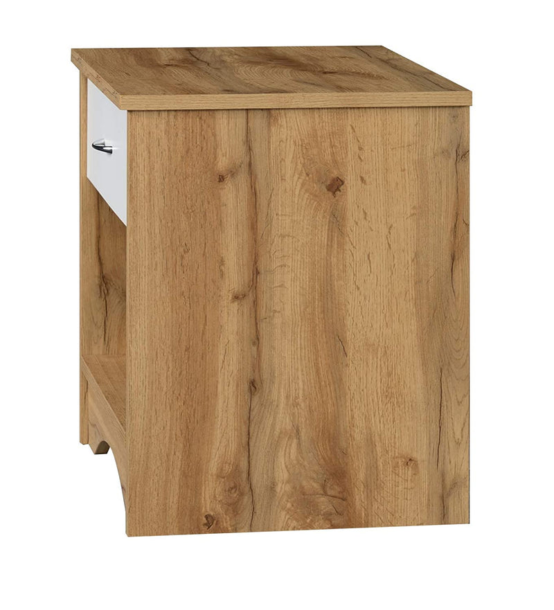 DeckUp Plank Bei Engineered Wood Bed Side Table and End Table (Wotan Oak and White)