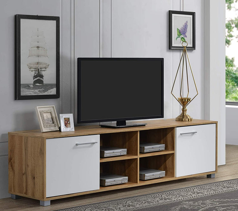 DeckUp Plank Uniti Engineered Wood Entertainment Unit and TV Stand (Wotan Oak and White)