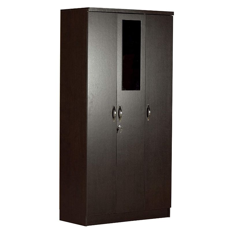 DeckUp Cove 3-Door Engineered Wood Wardrobe with Mirror (Dark Wenge, Matte Finish)